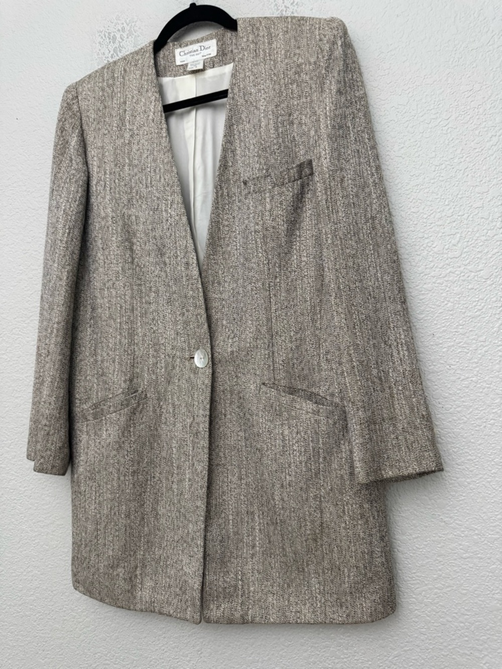 Vintage Christian Dior The Suit Longline Blazer Size 8 Rayon Linen Neutral USA - Picture 6 of 14